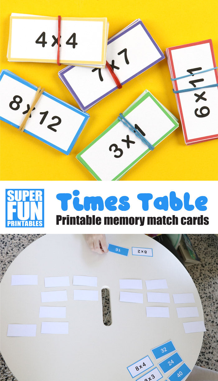 Times table memory match cards