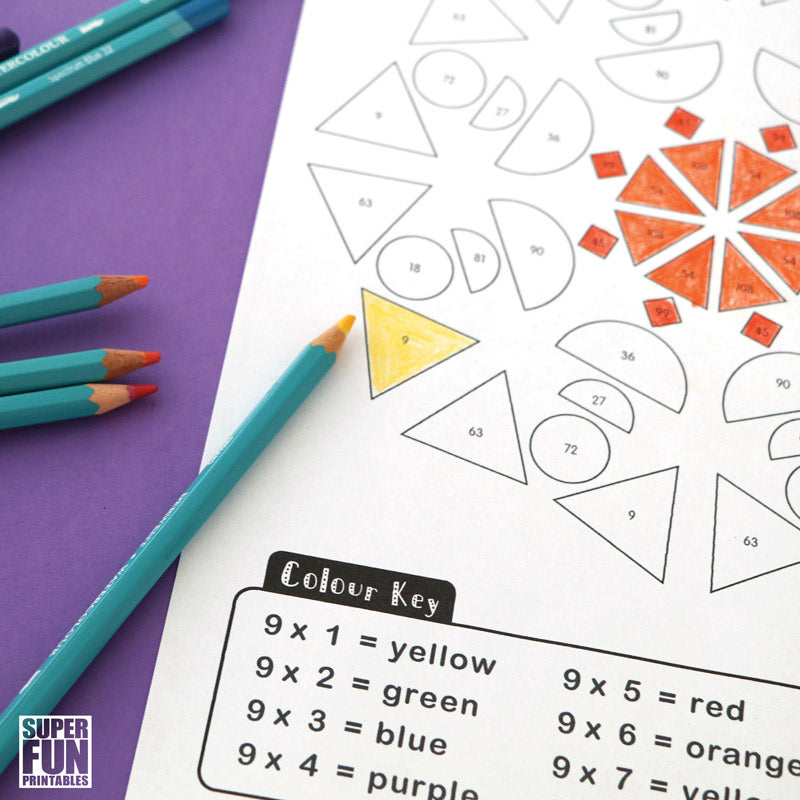 Multiplication mandalas – geometric shape colouring pages to help kids learn times tables